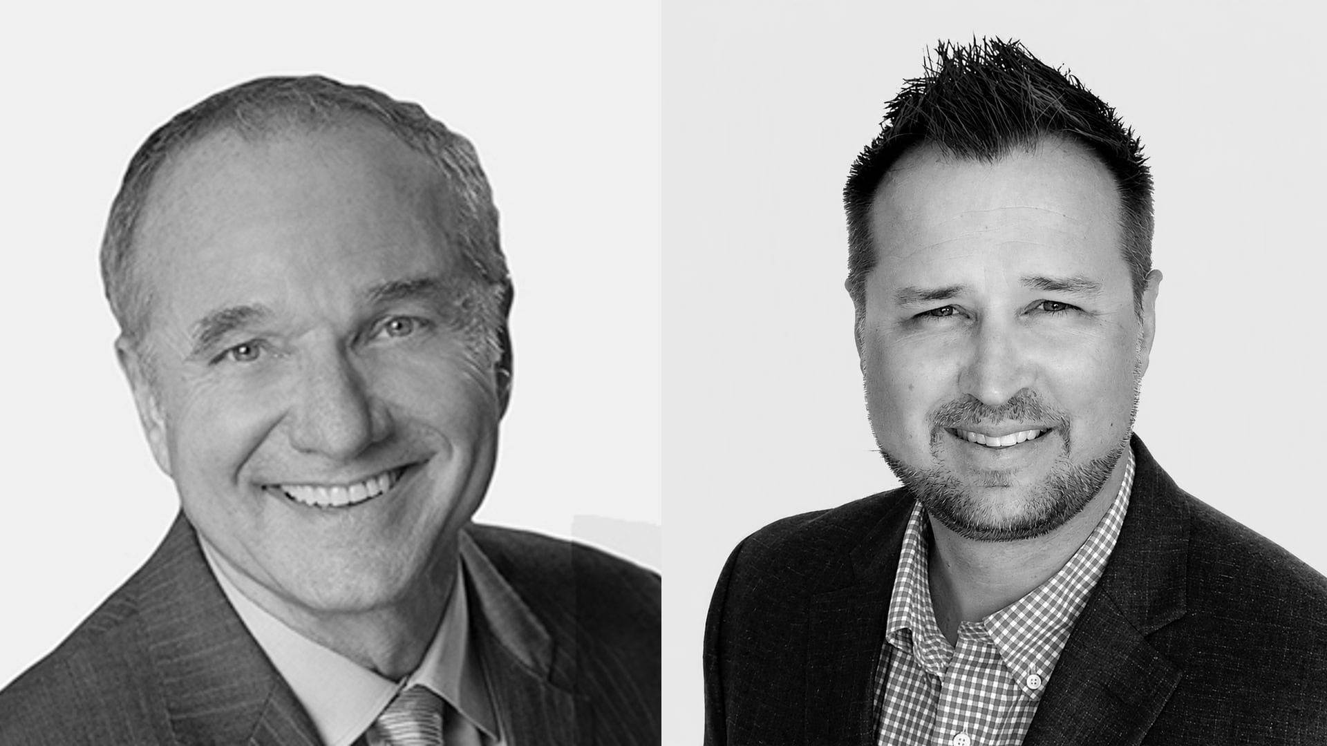 Paired black-and-white portraits of Gary Walton, Executive Chairman, and CJ Jernigan, Chief Executive Officer of Walton Signage